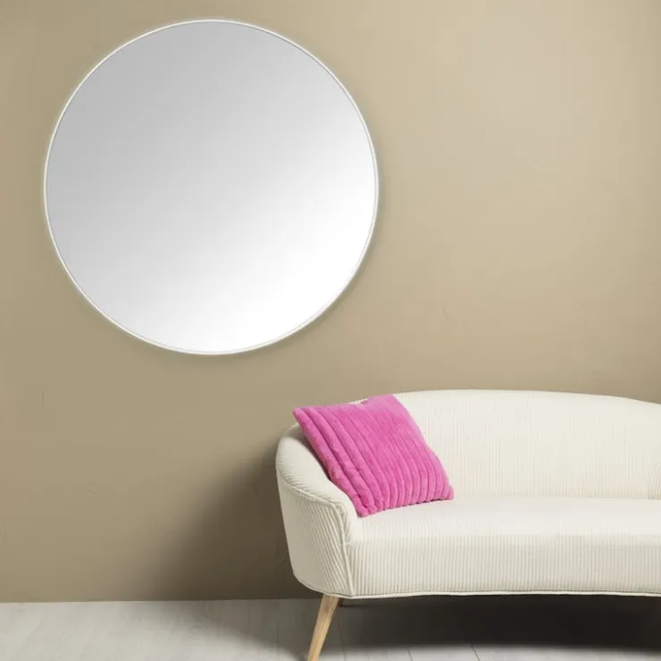 Xenos Ronde spiegel met beige lijst - ø70 cm- Wandspiegels