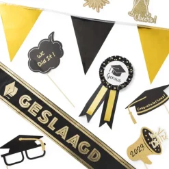 Xenos Rozet geslaagd - goud/zwart - 24 cm- Verkleedaccessoires