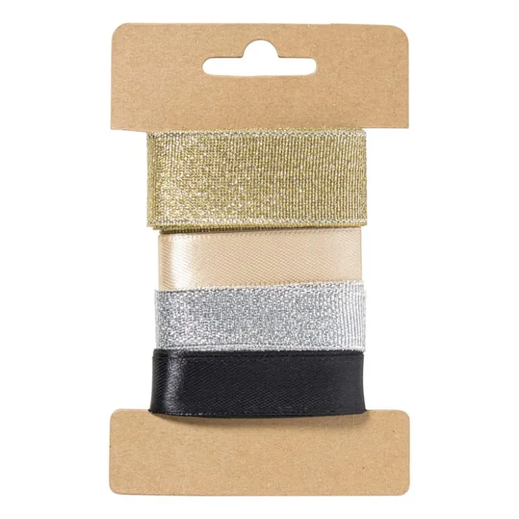 Xenos Satijnen lint 3 meter - goud - set van 4- Cadeaulinten