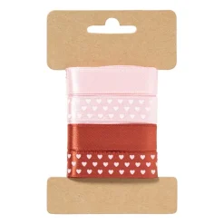 Xenos Satijnen lint 3 meter hartjes - rood - set van 4- Cadeaulinten
