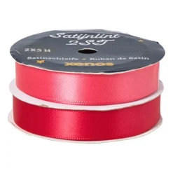 Xenos Satijnen lint rood/roze - 1.5x500 cm - set van 2- Kerst Inpakken