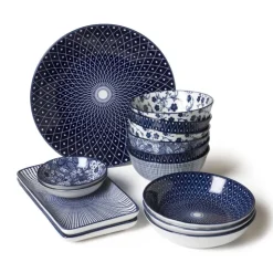 Xenos Schaal blue print - flowers - ⌀21 cm- Schalen