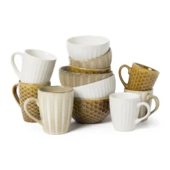 Xenos Schaal relief - beige - ø13x7.6 cm- Schalen|Kommen