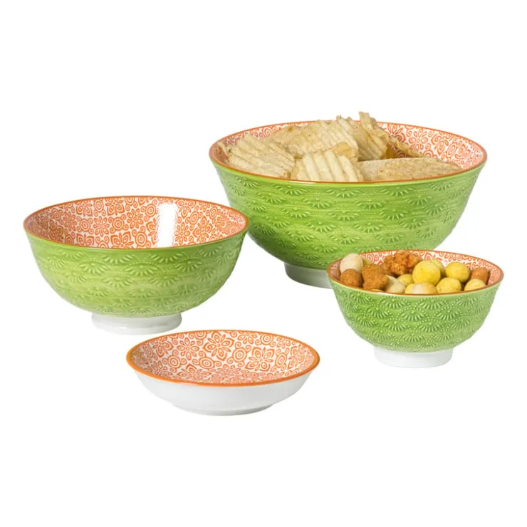 Xenos Schaaltje Anke middel - groen/oranje - ø12x5.8 cm- Tapasservies|Schalen