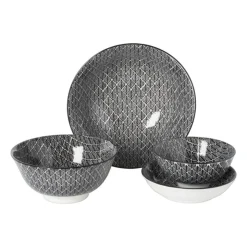 Xenos Schaaltje black print blaadjes - ø21x7 cm- Schalen