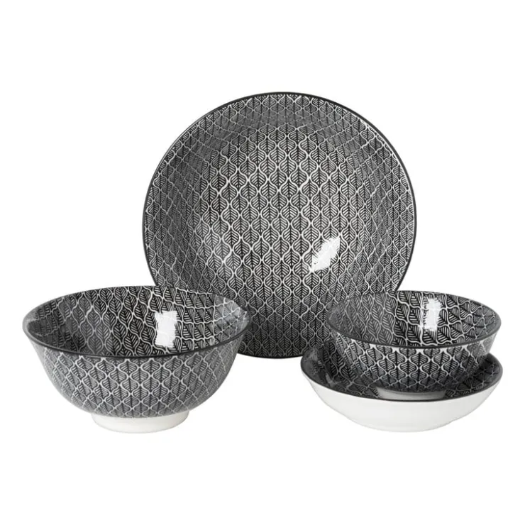 Xenos Schaaltje black print blaadjes - ø12x6 cm- Schalen