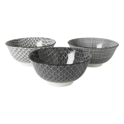 Xenos Schaaltje black print streep - ø16x6.5 cm- Schalen