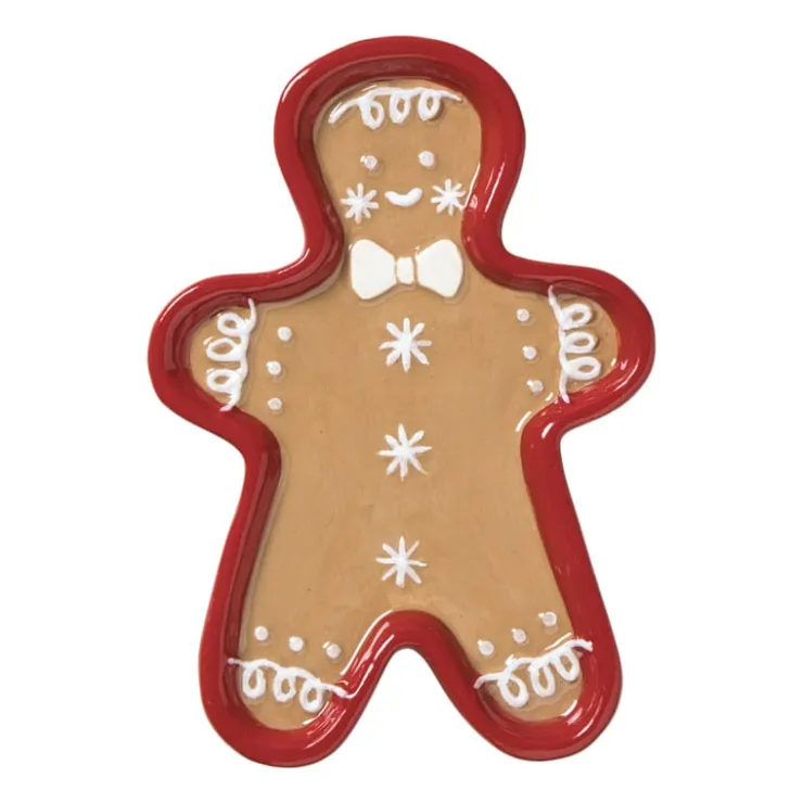 Xenos Schaaltje gingerbread mannetje - bruin/rood - 1.5x13.3x9.3 cm- Schalen