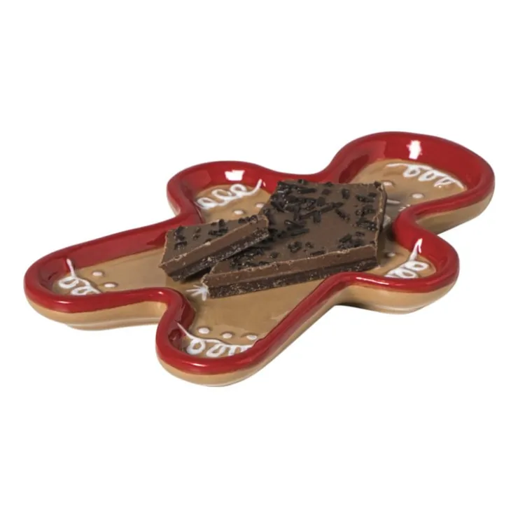 Xenos Schaaltje gingerbread mannetje - bruin/rood - 1.5x13.3x9.3 cm- Schalen