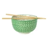 Xenos Schaaltje met eetstokjes - groen/wit - ø14.7x9 cm- Sushi Servies|Schalen