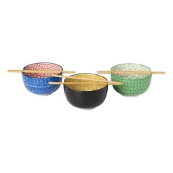 Xenos Schaaltje met eetstokjes - groen/wit - ø14.7x9 cm- Sushi Servies|Schalen