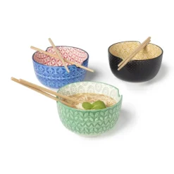 Xenos Schaaltje met eetstokjes - groen/wit - ø14.7x9 cm- Sushi Servies|Schalen