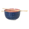 Xenos Schaaltje met eetstokjes Amber - blauw/rood - ø15x9 cm- Sushi|Schalen