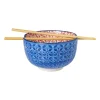 Xenos Schaaltje met eetstokjes - blauw/rood - ø14.7x9 cm- Sushi Servies|Schalen