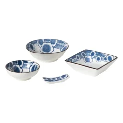 Xenos Schaaltje Mico bloemen klein - blauw/wit - 3x9.2x9.2 cm- Sushi Servies|Schalen