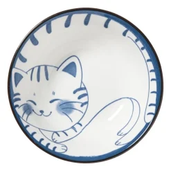 Xenos Schaaltje Mico kat groot - blauw/wit - ø10.8x3.7 cm- Sushi Servies|Schalen
