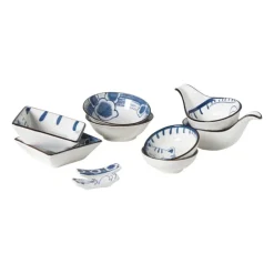Xenos Schaaltje Mico kat groot - blauw/wit - ø10.8x3.7 cm- Sushi Servies|Schalen