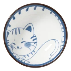 Xenos Schaaltje Mico kat klein - blauw/wit - ø8x3 cm- Sushi Servies|Schalen