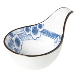 Xenos Schaaltje Mico met handvat bloemen - blauw/wit - 3x8x12.5 cm- Sushi Servies|Schalen