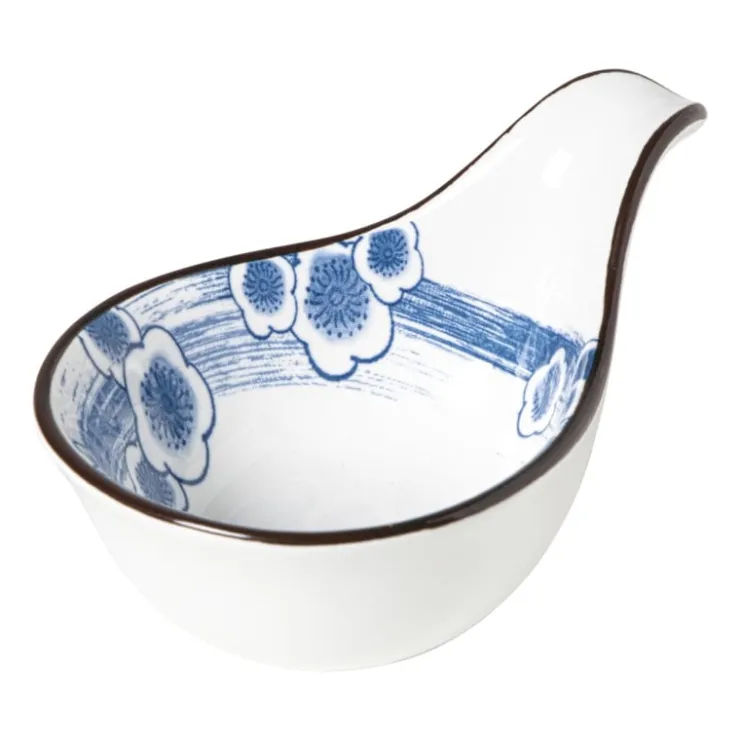 Xenos Schaaltje Mico met handvat bloemen - blauw/wit - 3x8x12.5 cm- Sushi Servies|Schalen