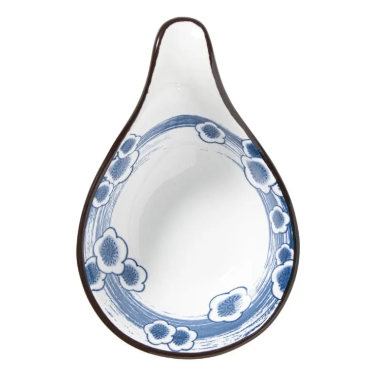 Xenos Schaaltje Mico met handvat bloemen - blauw/wit - 3x8x12.5 cm- Sushi Servies|Schalen