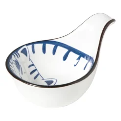 Xenos Schaaltje Mico met handvat kat - blauw/wit - 3x8x12.5 cm- Sushi Servies|Schalen