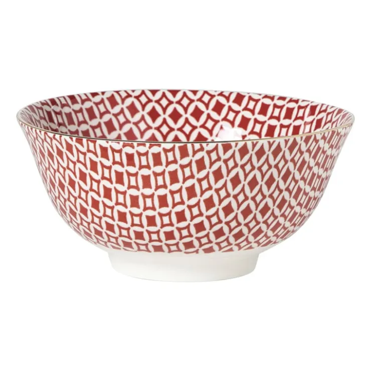 Xenos Schaaltje Mirna ruit groot - rood/wit - ø15.5x7 cm- Schalen