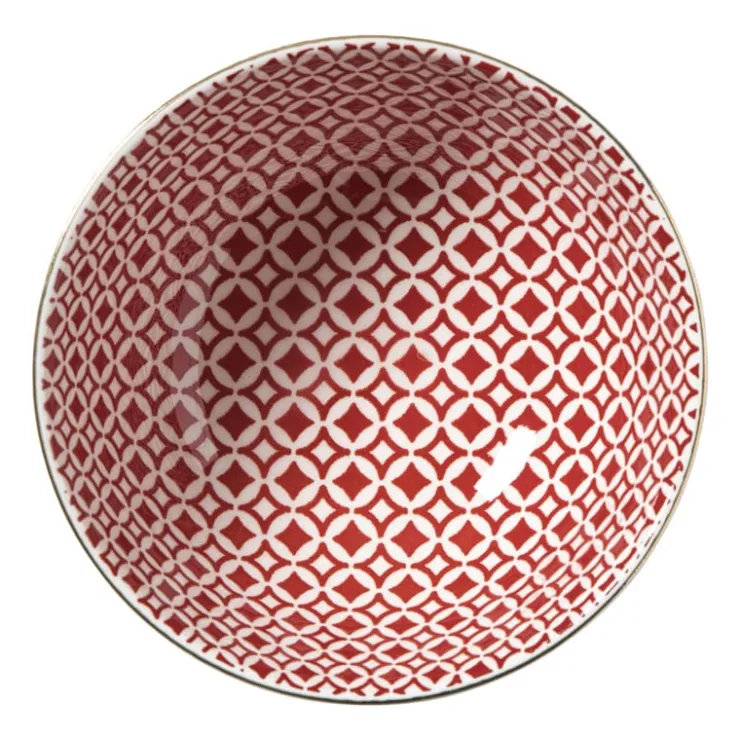 Xenos Schaaltje Mirna ruit klein - rood/wit - ø12x5.8 cm- Schalen