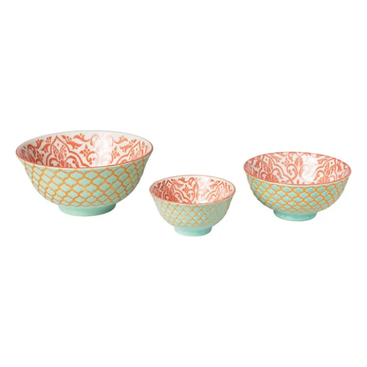 Xenos Schaaltje Nora - groen/roze - ø12.3x5.8 cm- Tapasservies|Schalen