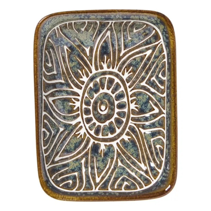 Xenos Schaaltje Nori rechthoekig - blauw/bruin - 2x10x7.5 cm- Tapasservies|Schalen