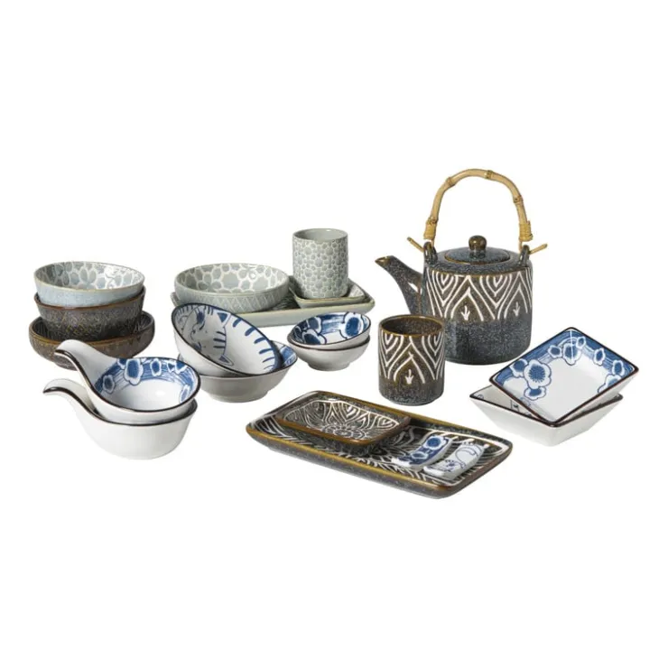 Xenos Schaaltje Nori rechthoekig - blauw/bruin - 2x10x7.5 cm- Tapasservies|Schalen