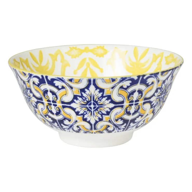 Xenos Schaaltje Nour - blauw/geel - ø15.8x7.3 cm- Tapasservies|Schalen