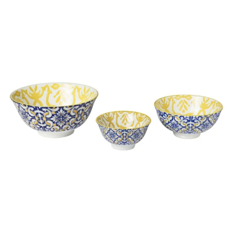 Xenos Schaaltje Nour - blauw/geel - ø15.8x7.3 cm- Tapasservies|Schalen