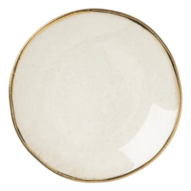 Xenos Schoteltje met gouden rand - beige - ø9 cm- Thee Accessoires