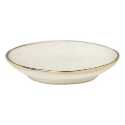 Xenos Schoteltje met gouden rand - beige - ø9 cm- Thee Accessoires
