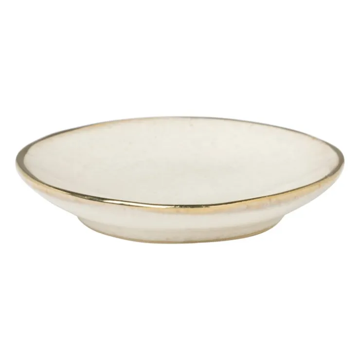 Xenos Schoteltje met gouden rand - beige - ø9 cm- Thee Accessoires