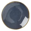 Xenos Schoteltje met gouden rand - donkerblauw- ø9 cm- Thee Accessoires
