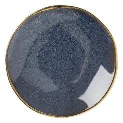 Xenos Schoteltje met gouden rand - donkerblauw- ø9 cm- Thee Accessoires