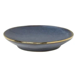 Xenos Schoteltje met gouden rand - donkerblauw- ø9 cm- Thee Accessoires