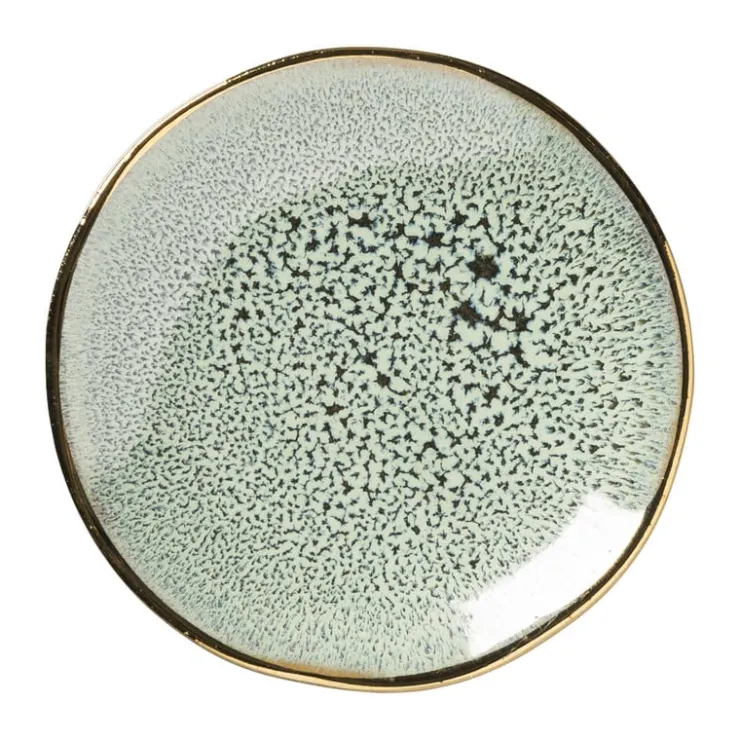 Xenos Schoteltje met gouden rand - groen - ø9 cm- Thee Accessoires