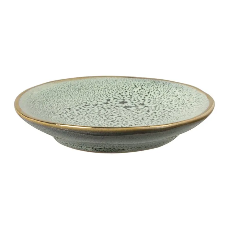Xenos Schoteltje met gouden rand - groen - ø9 cm- Thee Accessoires