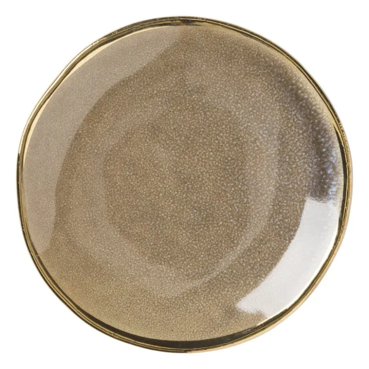 Xenos Schoteltje met gouden rand - grijs - ø9 cm- Thee Accessoires