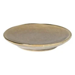 Xenos Schoteltje met gouden rand - grijs - ø9 cm- Thee Accessoires