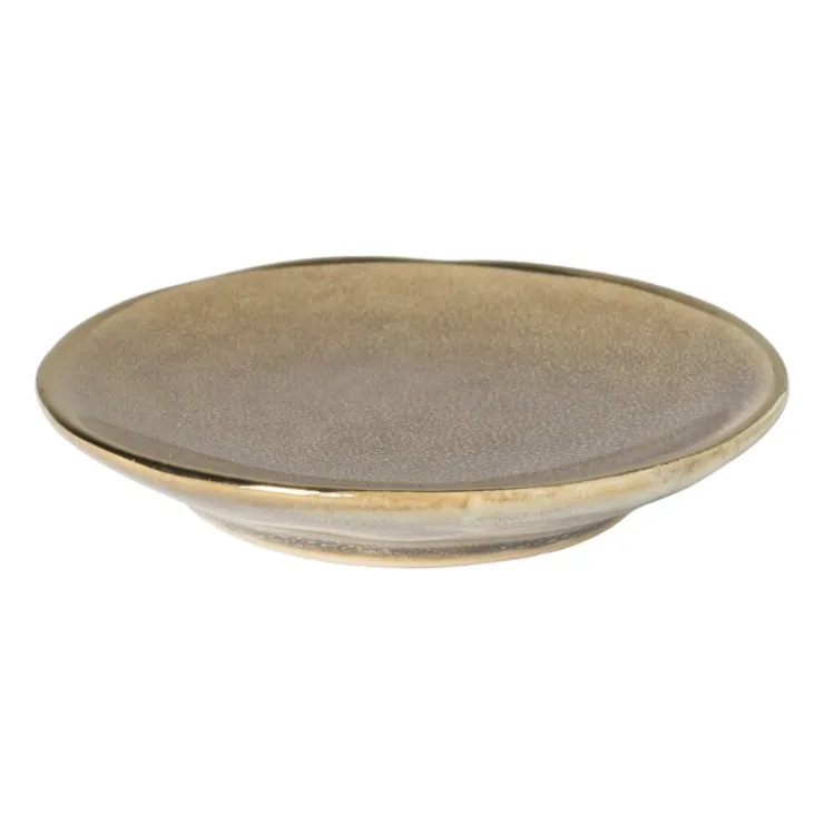 Xenos Schoteltje met gouden rand - grijs - ø9 cm- Thee Accessoires