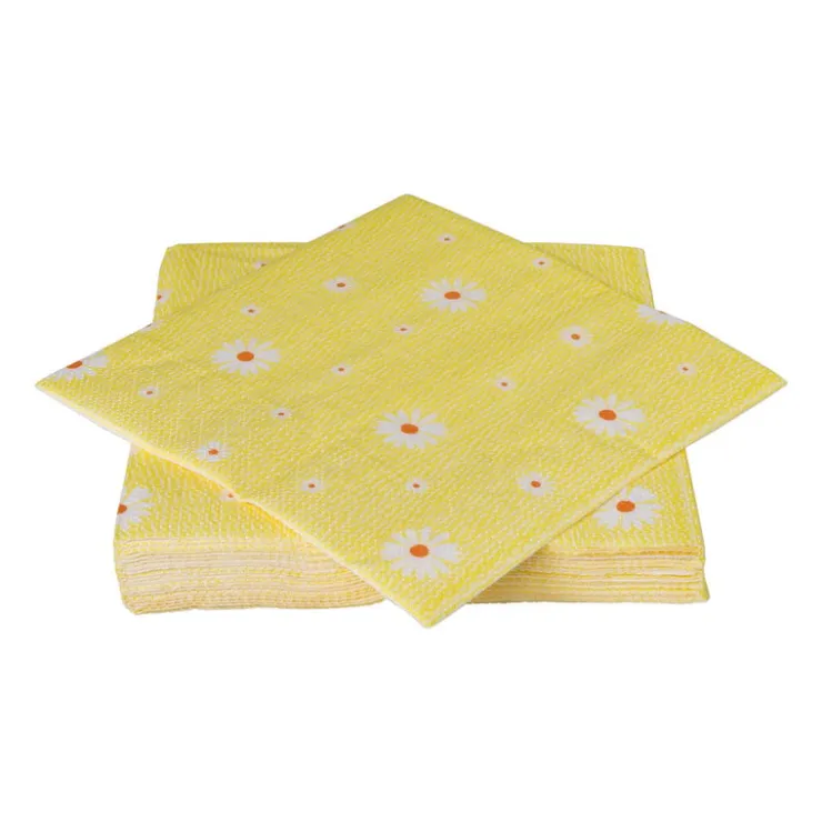 Xenos Servet bloem - geel/oranje - set van 12 - 33x33 cm- Servetten