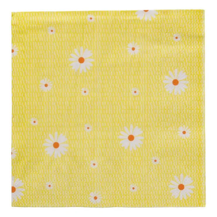 Xenos Servet bloem - geel/oranje - set van 12 - 33x33 cm- Servetten