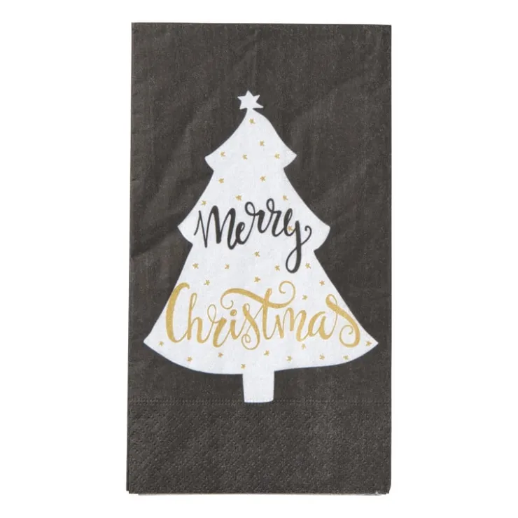 Xenos Servet merry christmas vouw - zwart - 33x33 cm- Papieren Servetten|Kertservetten