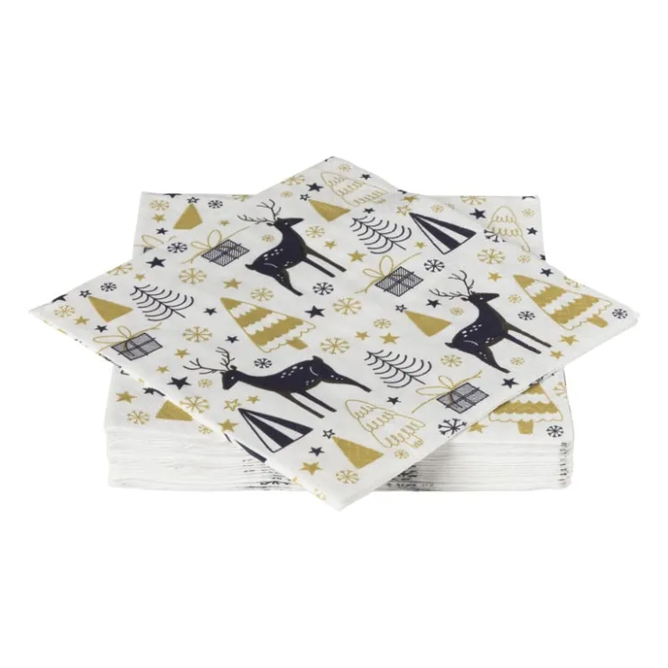 Xenos Servet rendier - wit - 33x33 cm- Kertservetten
