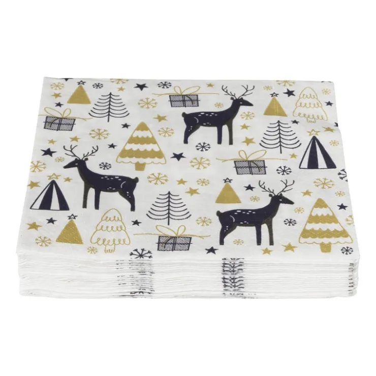 Xenos Servet rendier - wit - 33x33 cm- Kertservetten