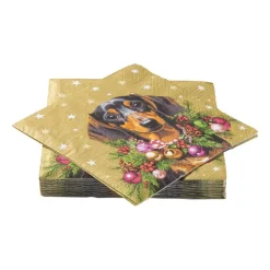 Xenos Servet teckel - goudkleurig - 33x33 cm- Kertservetten